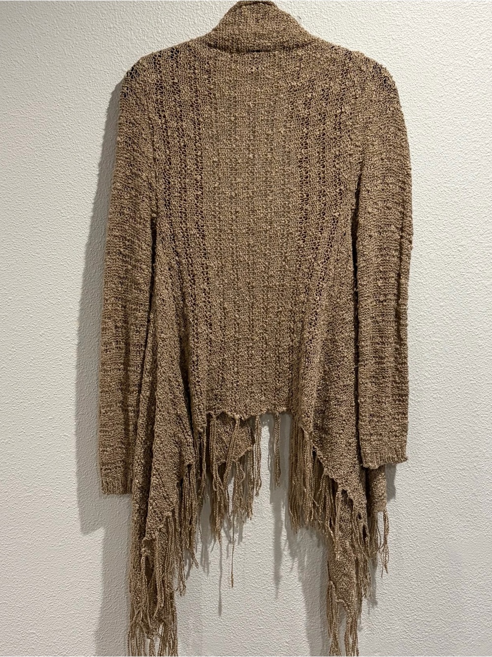 Fringed Open-Front Y2K Knit Cardigan - Brown